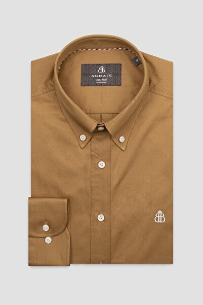 Abbate Ανδρικό πουκάμισο μονόχρωμο με κουμπιά και γιακά από βαμβακερό κορδόνι Luca Twill