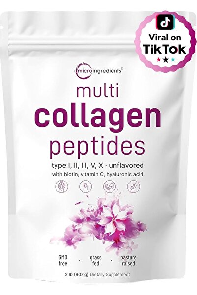 Micro ingredients Multi Collagen Peptides Powder, 2 lb - Types I, II, III, V, X + Biotin, Vitamin C