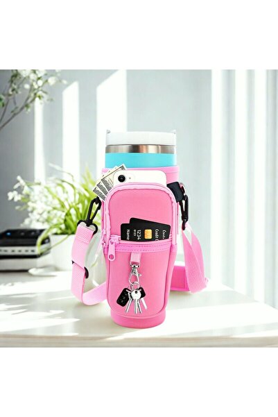 Store Quencher Pipetli 1.18 Lt Termos Kılıfı Omuz Askılı Termos Çanta Fermuarlı Cepli Kılıf Çanta