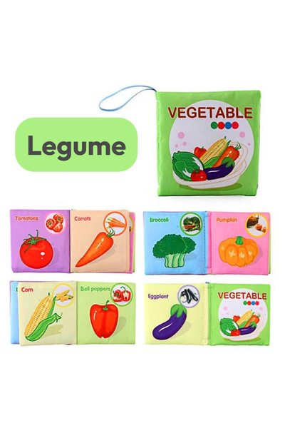 RCO Carti senzoriale din material textil pentru bebelusi – set educativ cu fructe, legume si animale
