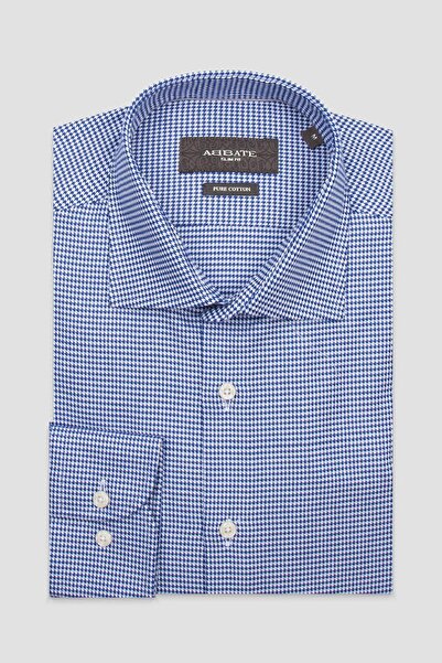 Abbate Marco Twill Бавовняна сорочка Slim Fit темно-синього кольору з класичним коміром та чоловічим візерунком