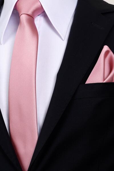 Esgue 6 cm Slim Thin Pink Satin Handkerchief Tie – Premium Slim Tie with Special Gift Box