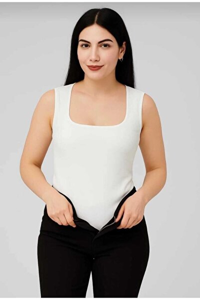 DALİAYILDIZ Lined Zero Sleeve Square Neck Low Cut Snap Bodysuit