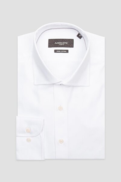 Abbate Marco Twill Бавовняна сорочка Slim Fit Біла Класичний комір Чоловіча пряма сорочка