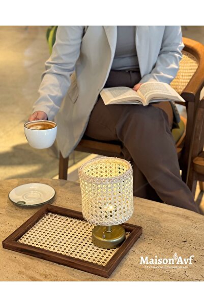 Maison Avf 2'li Set Hazeran & Rattan Kablosuz Masa Lambası & Hazeran Tepsi Es...