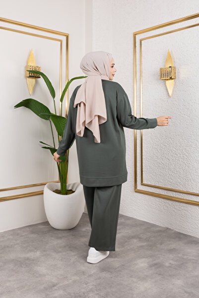 Sfg Life Moda Women's Crew Neck Plain Combed Cotton Double Bottom Top Set