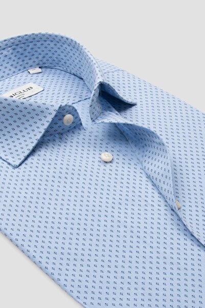 Abbate BB Club Oscar Поплин памук Слим фит Светлосин Класически яка Мъжка риза с принт