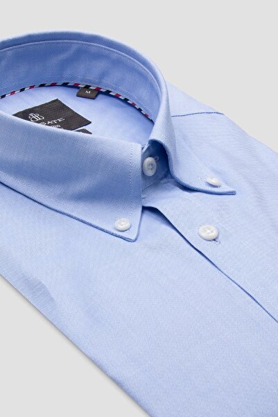 Abbate Luca Oxford Бавовняна сорочка Comfort Fit світло-синього кольору з ґудзиками на комірі для чоловіків