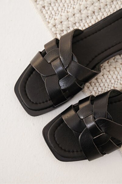 TRENDELLA Marlen Black Genuine Leather Slippers