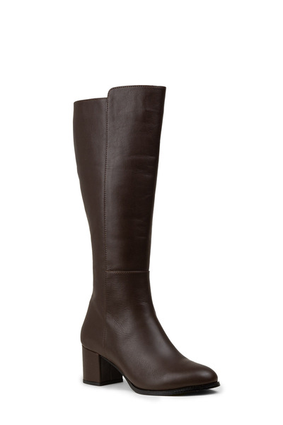 Deery Women's Brown Genuine Leather Zippered Boots