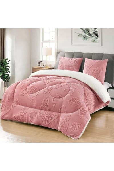 OEM 3-Piece Cocolino Duvet Set with Raised Butterfly Pattern, 200x230 cm, 2 Pillowcases 62x62 cm, Pink
