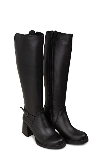 Deery Women's Genuine Leather Black Zippered Boots