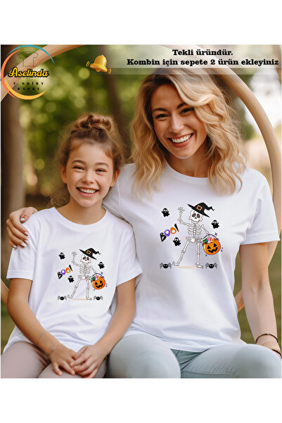 ASELİNDA Halloween Skeleton B Printed Combination T-Shirt (Add 2 Items to Make a Combination)