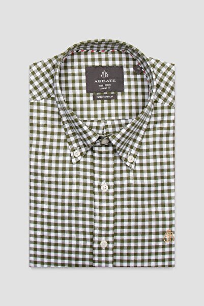 Abbate Luca Twill Бавовняна сорочка Comfort Fit зеленого кольору з ґудзиками на комірі для чоловіків у клітинку