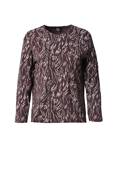 Trikolay Büyük Beden Kadın Sim Detaylı | Desenli Uzun Kollu | Penye Bluz