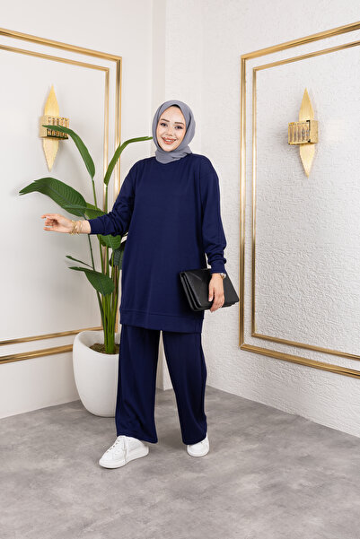 Sfg Life Moda Women's Crew Neck Plain Combed Cotton Double Bottom Top Set