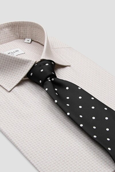 Abbate BB Club Oscar Поплин памук Слим фит Бежов Класически яка Мъжка риза с принт