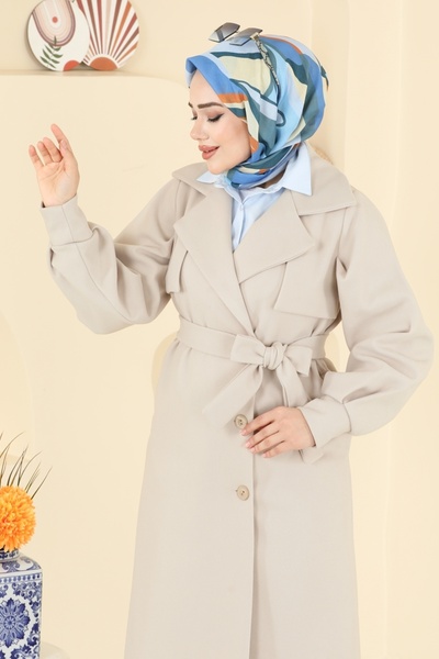 ModaMerve Kruvaze Yaka Kaşe Kaban 6253BSK463-MS Taş