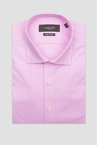 Abbate Marco Dobby Cotton Slim Fit Pink Classic Collar Men's Patterned Shirt