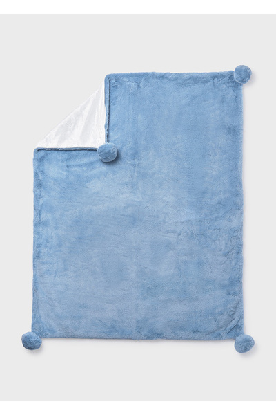 MAYORAL 100X80 cm Blue Color Blanket – Soft, Pompom-Adorned, and Stylish Baby Blanket Std