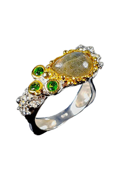 FashionBijoux Inel din argint 925 cu labradorit și diopsid de crom