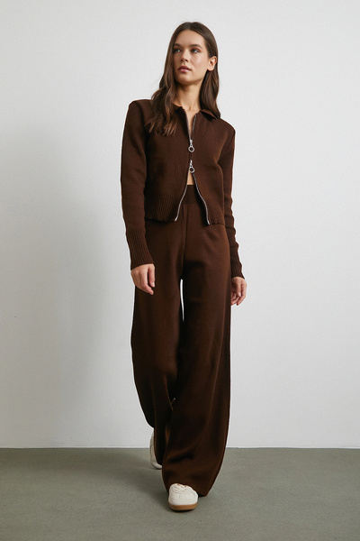 Never more Çift Fermuarlı Hırka Takım Kahve