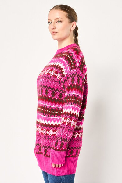 DeFacto Women Crew Neck Argyle Pattern Sweater, Multicolor