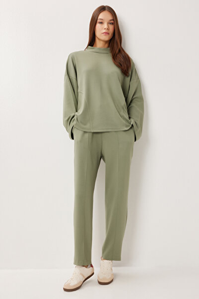 Lovelyİstanbul Set de sus și de jos din modal cu mâneci liliac LDM0009 VERDE ...