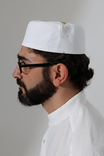 ihvan online Elif Vav Embroidered Mold Prayer Mat - White