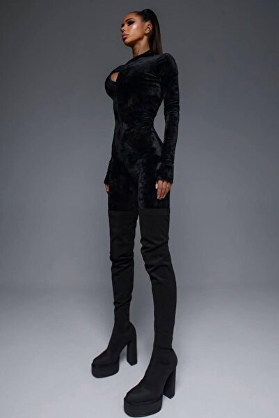 Fashiontayt Silk Velvet Zippered Jumpsuit