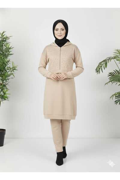 KMKkombin Women's New Season Stone-Embellished Top-To-Bottom Tunic Set