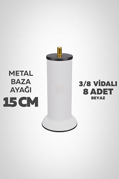 wooden lane studio Baza Ayağı 15 Cm 3/8 Vidalı 8’li Set Metal Beyaz Yatak Mob...