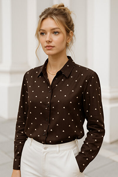 Rich Дамска кафява модерна риза - риза с детайл в формата на сърце