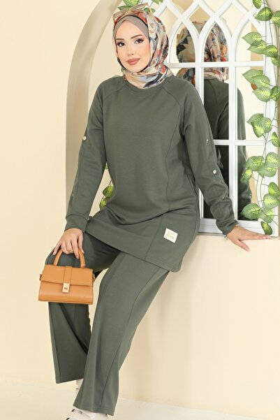 ModaMerve Kol Düğme Detaylı Modal Takım 2731AYD574-MS Haki