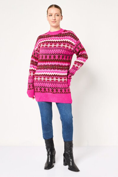 DeFacto Women Crew Neck Argyle Pattern Sweater, Multicolor