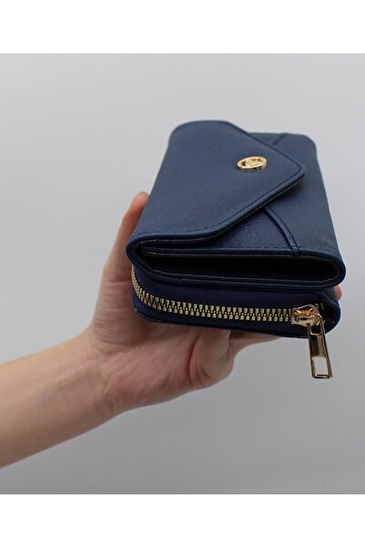 Bevitton Μπλε ναυτικό δερμάτινο πορτοφόλι με μεγάλη θήκη για κάρτες και θήκη για νομίσματα 007