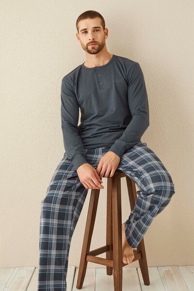 Aydoğan Men's Modal Long Sleeve Pajama Set 3339 Navy Blue04