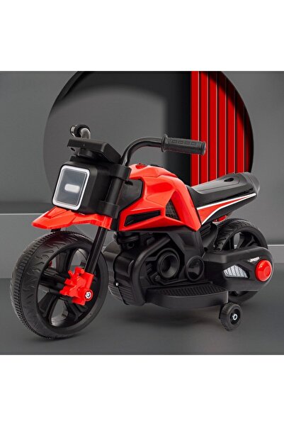 dalip Electric Kids Motorcycle with Training Wheels, 6V 4.5Ah Battery, Lights & Music, Red/Black
