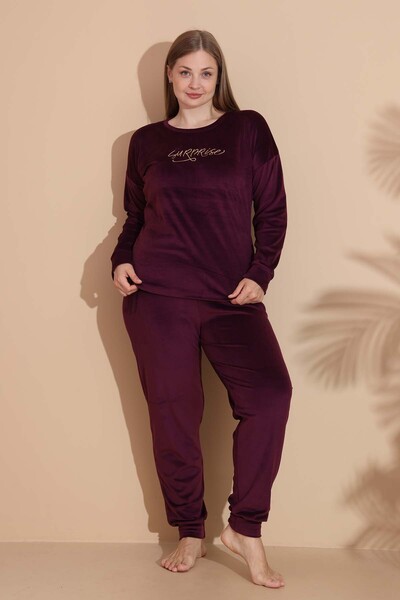 REMSA Women's Battal Velvet Printed 2-Piece Set 25394 Bordo01