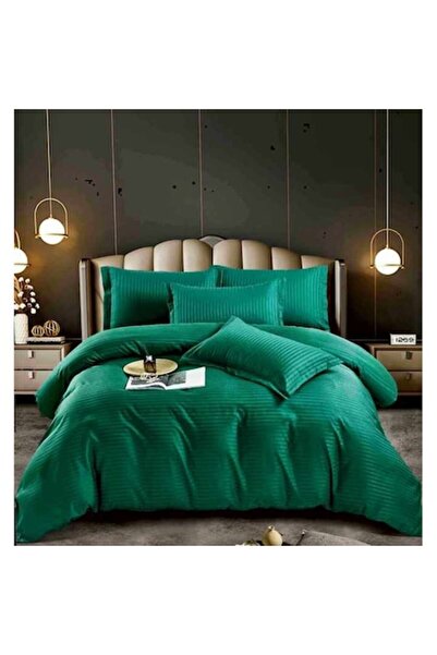 OEM Damask bed linen set for double bed with fitted sheet, 6 pieces, green