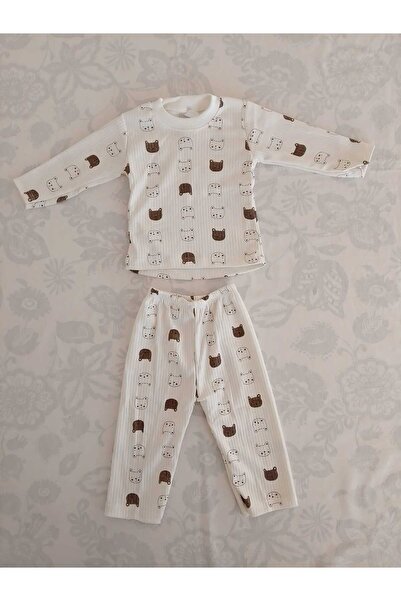 Özlev Baby Raporlu Kedi Desenli 1/3 Yaş Çocuk Pijama Takımı