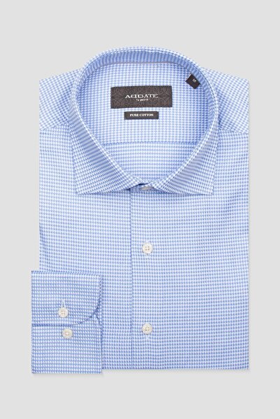 Abbate Marco Twill Бавовняна сорочка Slim Fit світло-синього кольору з класичним коміром та чоловічим візерунком