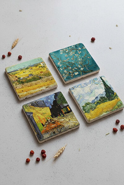 Creatick Design Natural Stone Coasters Set of 4 10X10X1 cm Van Gogh
