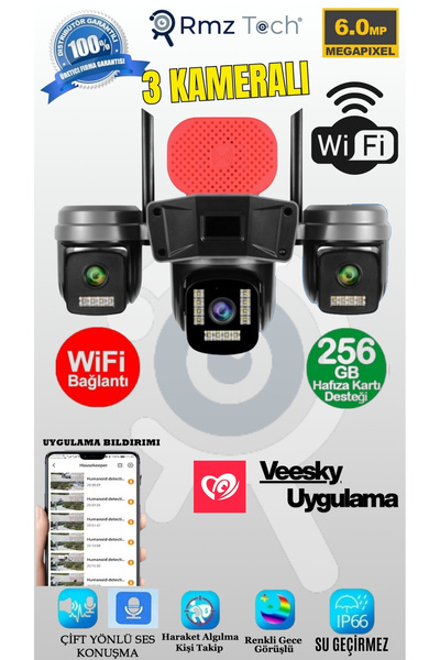 RMZTECH Avenir 6MP 3 KAMERALI SİRENLİ WİFİLİ RENKLİ GECE GÖRÜŞ PTZ KAMERA