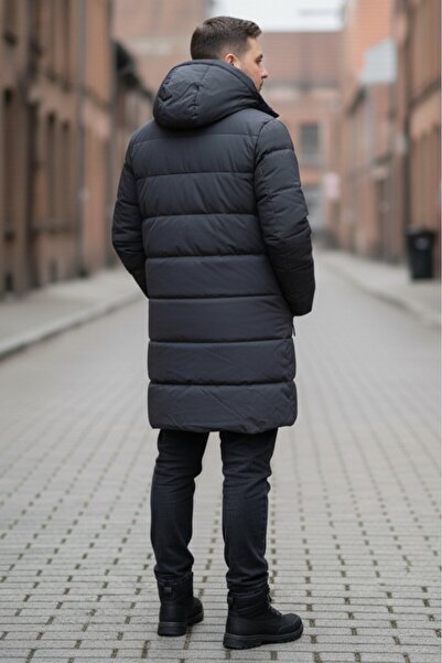 embody Men's Thick Men's Long Winter Jacket with Detachable Hood 2605 khaki/grey