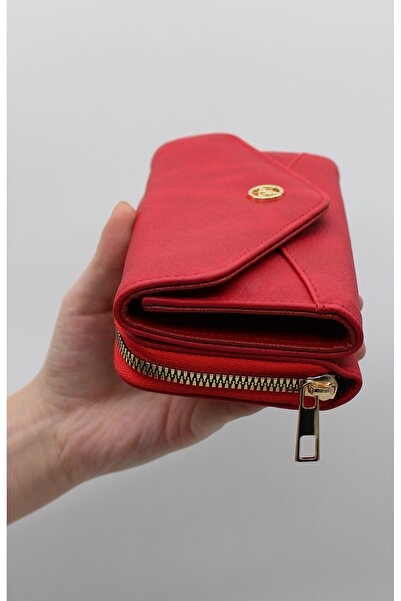 Bevitton Κόκκινο δερμάτινο μεγάλο γυναικείο πορτοφόλι με θήκη για κέρματα και πολλές θήκες για κάρτες 007