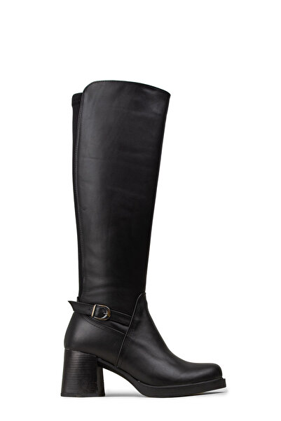 Deery Women's Genuine Leather Black Zippered Boots