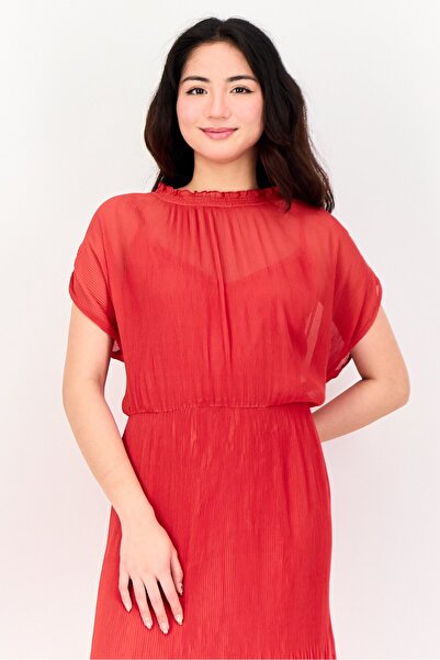 Great Plains Women Textured Casual Midi Dress, Red
