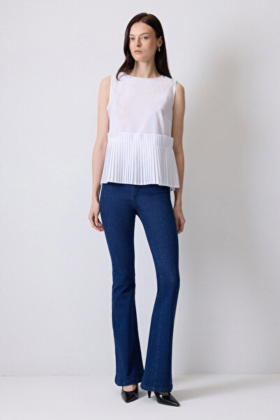 Touché Privé 100% Cotton Bluz with Pleated Hem