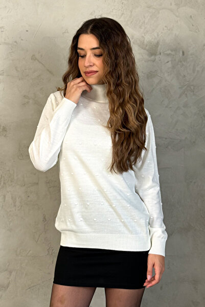 ModaPlaza Women's Pompom Patterned Half Fisherman Knitwear Sweater 5200